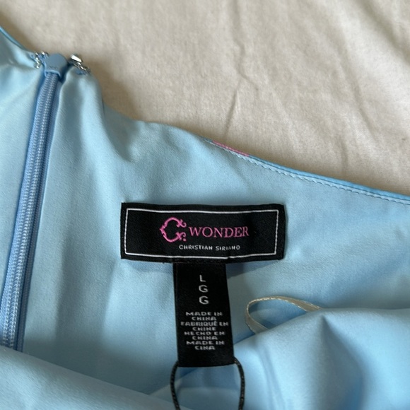 C Wonder by Christian Siriano One-Shoulder Dress Coastal Blue Large NWT - Picture 2 of 9